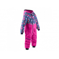 Unuo - Batolecí softshellová kombinéza s fleecem Mini, Fuchsiová, Květinky Unuo - Batolecí softshellová kombinéza s fleecem Mini, Fuchsiová, Květinky