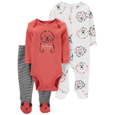 CARTER'S Set 3dílný body dl. rukáv, overal, polodupačky Red Dog kluk LBB 3m