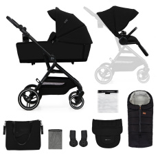 KINDERKRAFT SELECT Kočárek kombinovaný Yoxi 2v1 Pure Black + Fusak3v1 Jibot Horizontal Ink Black