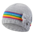 Little Angel-Čepice pletená mašle Outlast ® - sv.šedá-duha Velikost čepic: 1 | 36-38 cm