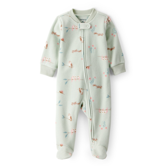 CARTER'S Overal na zip fleece Sleep & Play green Owl dívka NB/vel.56