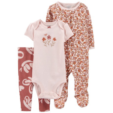 CARTER'S Set 3dílný body kr. rukáv, overal, legíny Pink Floral holka LBB 9m