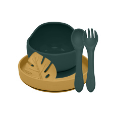 PETITE&MARS Set jídelní silikonový TAKE&MATCH 4 ks Misty Green - Intense Ochre 6m+ PETITE&MARS Set jídelní silikonový TAKE&MATCH 4 ks Misty Green - Intense Ochre 6m+