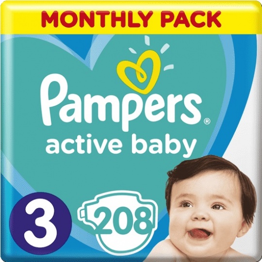 PAMPERS Active Baby Pleny jednorázové 3 (6-10 kg) 208 ks - MĚSÍČNÍ ZÁSOBA