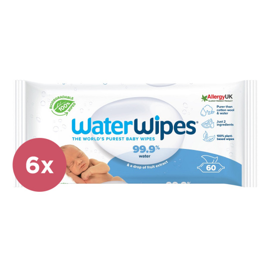 6x WATERWIPES Vlhčené obrousky bez obsahu plastů 60 ks ( 360 ks )