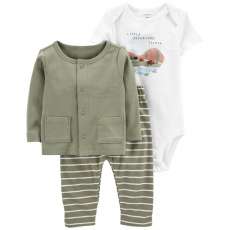 CARTER'S Set 3dílný body kr. rukáv, cardigan, tepláky Green Stripes kluk NB/ vel. S 56 CARTER'S Set 3dílný body kr. rukáv, cardigan, tepláky Green Stripes kluk NB/ vel. S 56
