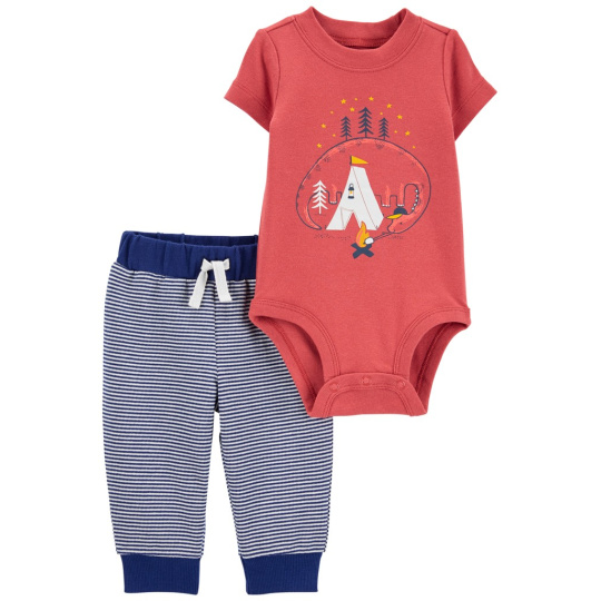 CARTER'S Set 2dílný body kr. rukáv, tepláky Dino Stripes kluk 18m