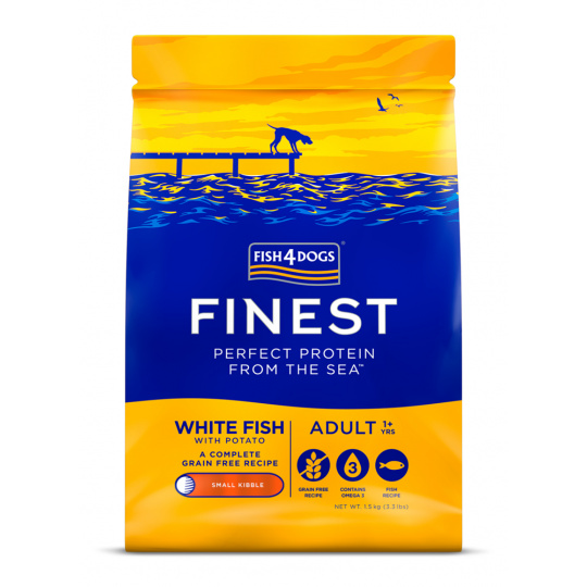 FISH4DOGS Granule malé pro dospělé psy Finest bílá ryba s bramborami 1,5 kg, 1+