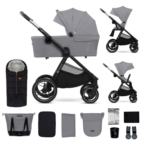 KINDERKRAFT Kočárek kombinovaný Nea 2 2v1 Platinum Grey + Fusak3v1 Jibot Horizontal Ink Black