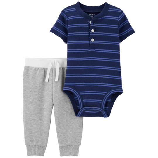 CARTER'S Set 2dílný body kr. rukáv, tepláky Blue Stripes kluk 3m