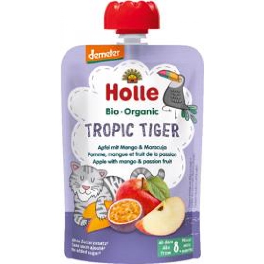 HOLLE Tropic Tiger Bio ovocné pyré jablko, mango a maracuja, 100 g (8 m+)