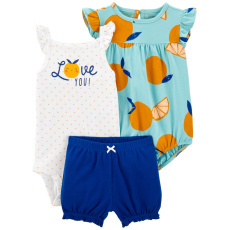 CARTER'S Set 3dílný body na ramínka, body kr. rukáv, kraťasy Blue Orange holka 9m