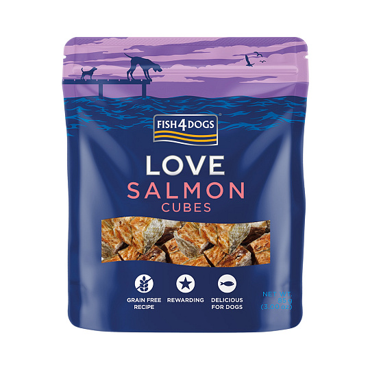FISH4DOGS Pamlsky pro psy LOVE s lososem - kostky 85 g FISH4DOGS Pamlsky pro psy LOVE s lososem - kostky 85 g