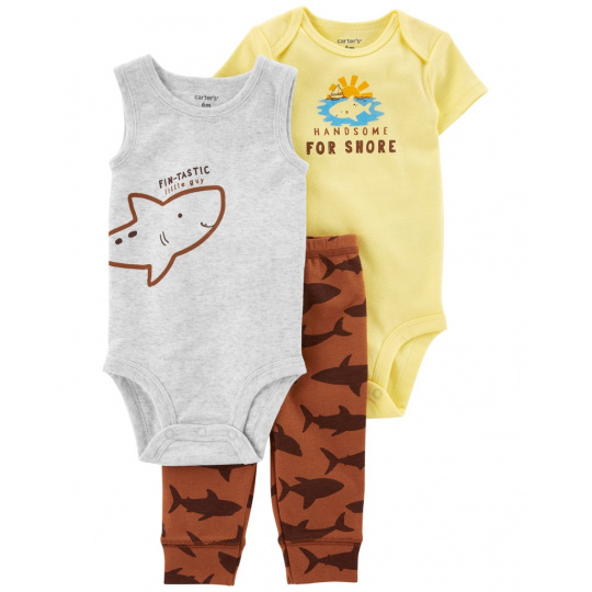 CARTER'S Set 3dílný tepláky, body kr. rukáv, body bez rukávů Brown Shark kluk 9m