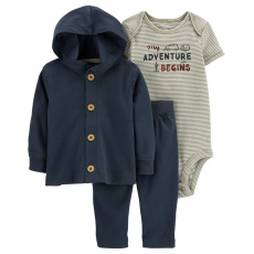 CARTER'S Set 3dílný body kr. rukáv, cardigan, tepláky Navy Adventure kluk 3m