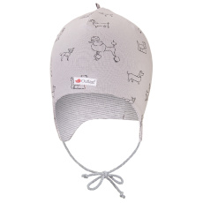 Little Angel-Čepice podšitá zavazovací Outlast® - šedá pes/pruh bílošedý melír Velikost čepic: 1 | 36-38 cm