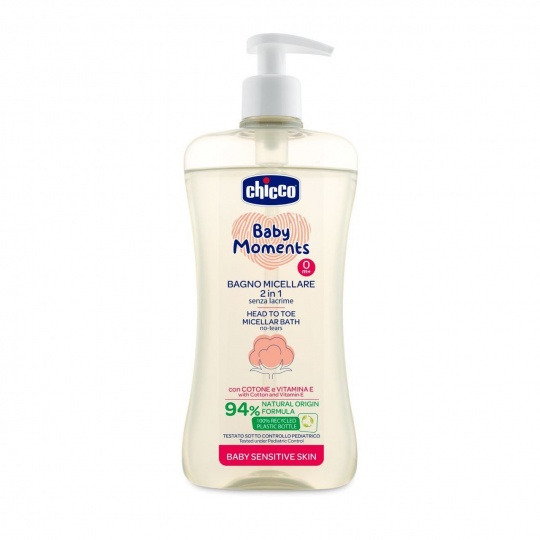 CHICCO Šampon micelární na vlasy a tělo s dávkovačem Baby Moments Sensitive 94% přírod. složek 500ml