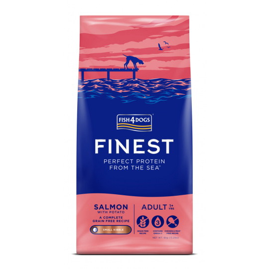 FISH4DOGS Granule malé pro dospělé psy Finest losos s bramborami 6 kg, 1+