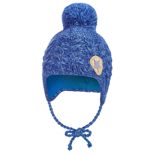 Little Angel-Čepice pletená zavazovací copánky LA Outlast ® - tm.modrá melír Velikost: 3 | 42-44 cm