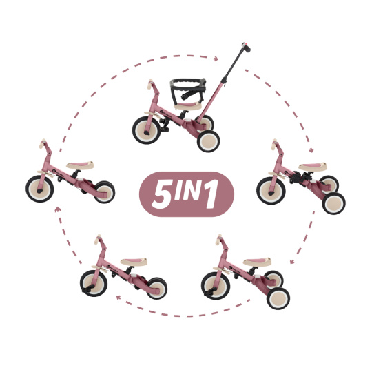 PETITE&MARS Tříkolka multifunkční 5v1 Turbo Dusty Rose PETITE&MARS Tříkolka multifunkční 5v1 Turbo Dusty Rose