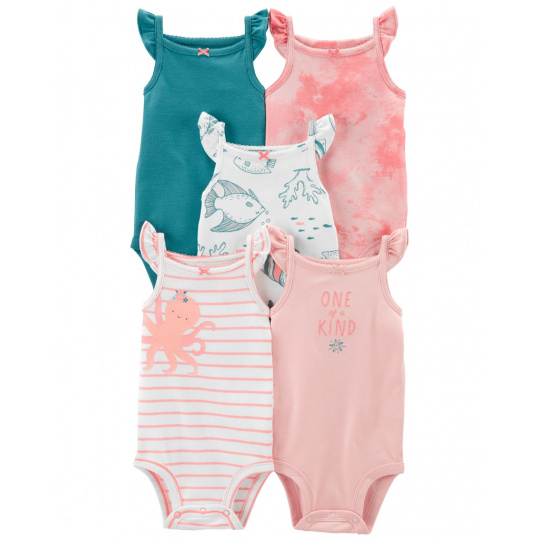 CARTER'S Body bez rukávů Pink Ocean holka 5ks 12m