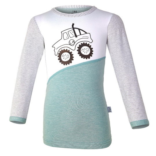 Little Angel-Tričko smyk STAVITEL DR Outlast® - lišejník melír-auto Velikost oblečení: 92