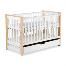 KLUPS Postýlka dětská se zábranou a šuplíkem Iwo bílá-natural 120x60 cm KLUPS Postýlka dětská se zábranou a šuplíkem Iwo bílá-natural 120x60 cm