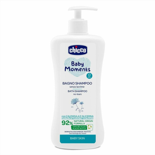 CHICCO Šampon na vlasy a tělo s dávkovačem Baby Moments 92 % přírodních složek 500 ml