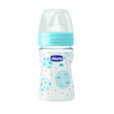 CHICCO Láhev Well-Being 150 ml, silikonový dudlík normální průtok, modrá CHICCO Láhev Well-Being 150 ml, silikonový dudlík normální průtok, modrá