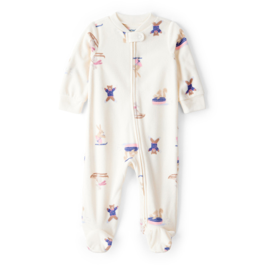 CARTER'S Overal na zip fleece Sleep & Play ivory Animal ski dívka NB/vel.56