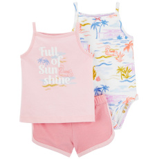 CARTER'S Set 3dílný body na ramínka, tílko, kraťasy Pink Sunshine holka 6m CARTER'S Set 3dílný body na ramínka, tílko, kraťasy Pink Sunshine holka 6m