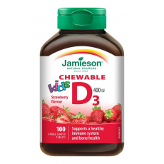 JAMIESON Vitamin D3 Kids 400 IU tablety na cucání s příchutí jahody pro děti 100 tbl.