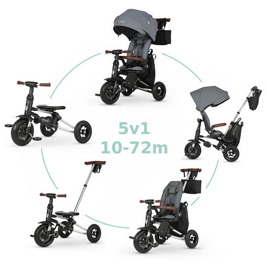 QPLAY Tříkolka Nova Deluxe 5v1 Grey, 10-72 měsíců