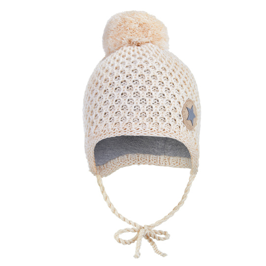 Little Angel-Čepice pletená zavazovací drobný vzor bambule Outlast® - natur melír Velikost: 1 | 36-38 cm