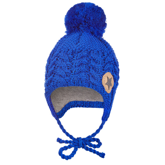 Little Angel-Čepice pletená zavazovací copánky LA Outlast ® - modrá Velikost čepic: 3 | 42-44 cm