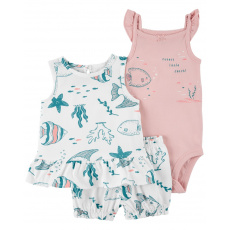 CARTER'S Set 3dílný triko bez rukávů, kraťasy, body bez rukávů Pink Ocean dívka LBB 12m CARTER'S Set 3dílný triko bez rukávů, kraťasy, body bez rukávů Pink Ocean dívka LBB 12m
