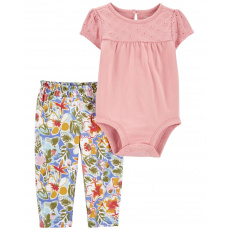 CARTER'S Set 2dílný body kr. rukáv, legíny Pink Embroidery holka NB CARTER'S Set 2dílný body kr. rukáv, legíny Pink Embroidery holka NB